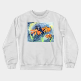 Bumble Bee with Orange Flowers Colorful Mixed Media Art Crewneck Sweatshirt